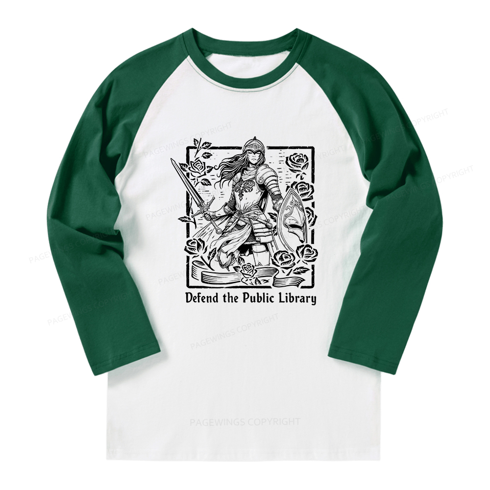 Pagewings Defend The Public Library Long Sleeve Raglan T-shirt