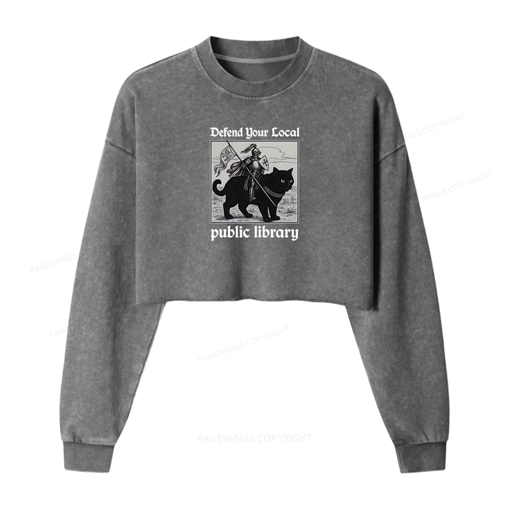Pagewings Defend Your Local public library Women Washed Crop Sweatshirt