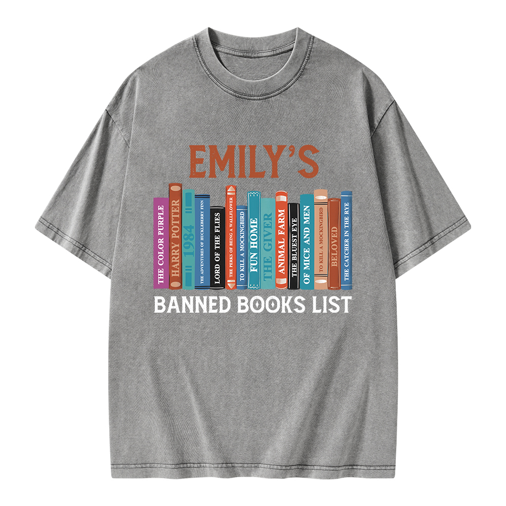 Pagewings Personalized Name Banned Books List Unisex Washed T-shirt