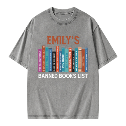 Pagewings Personalized Name Banned Books List Unisex Washed T-shirt