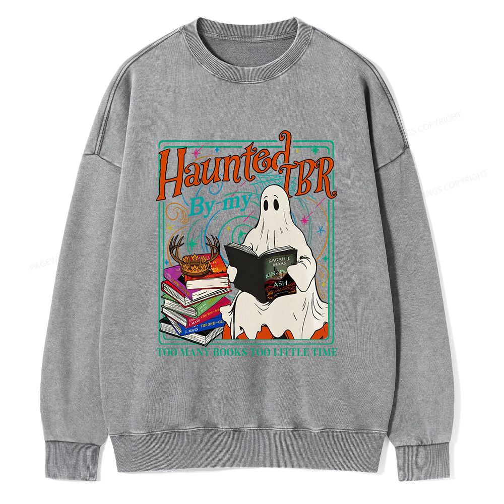 Pagewings Haunted By My TBR Unisex Washed Sweatshirt
