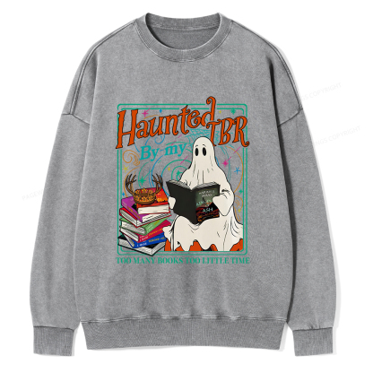Pagewings Haunted By My TBR Unisex Washed Sweatshirt