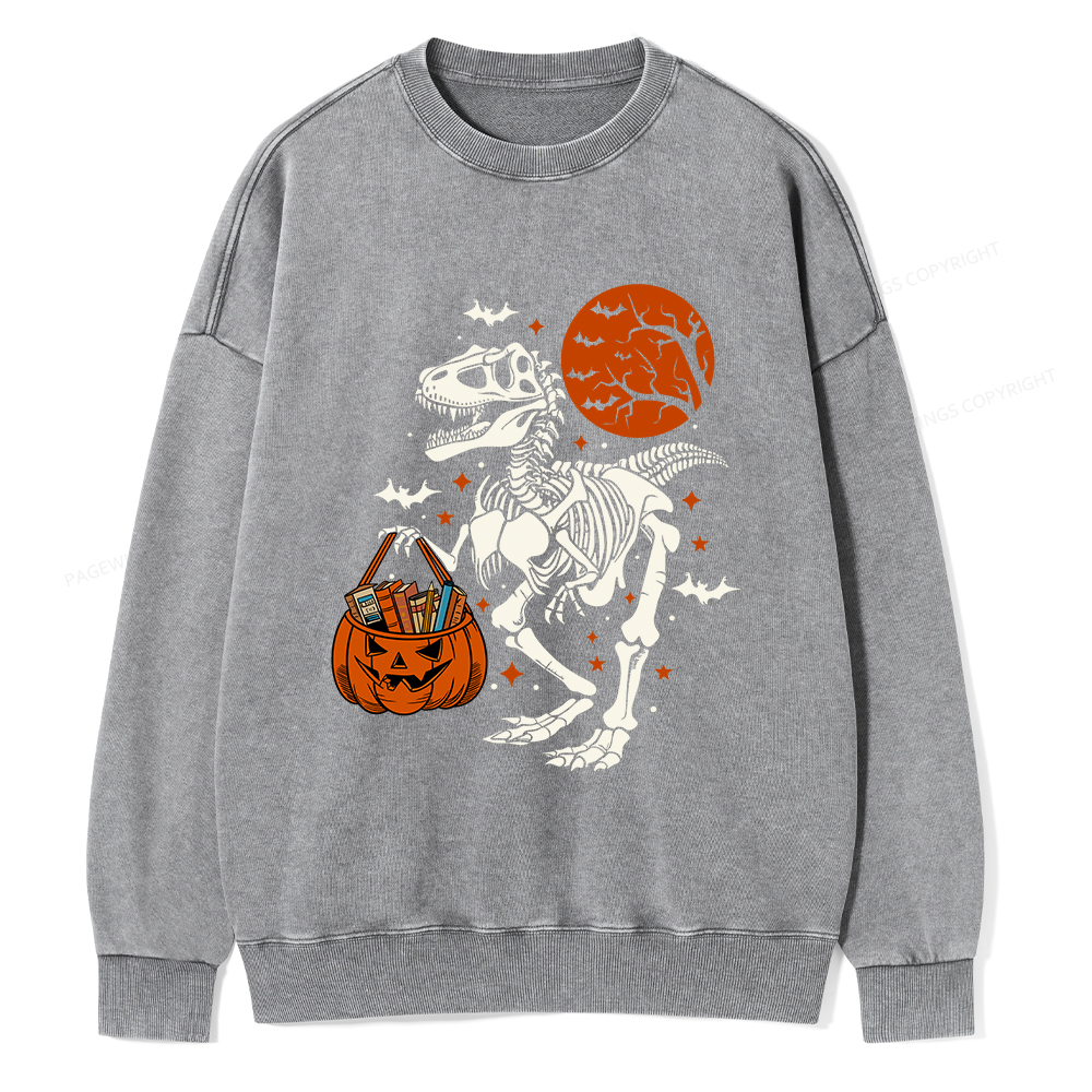 Pagewings Dinosaur Halloween Unisex Washed Sweatshirt