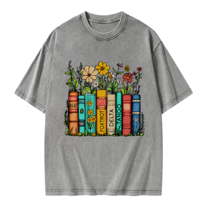 Pagewings Flowers and Books Unisex Washed T-shirt