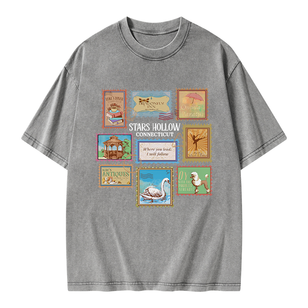 Pagewings Stars Hollow Stamps Unisex Washed T-shirt