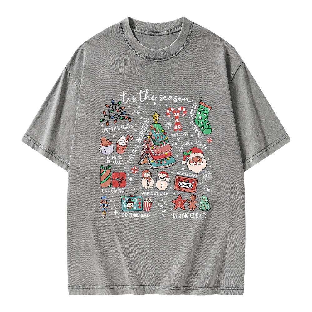 Pagewings Book Lover Retro Christmas Unisex Washed T-shirt