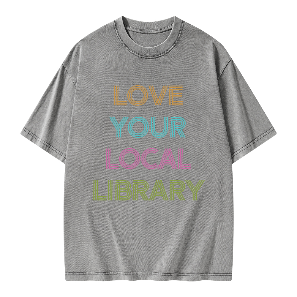 Pagewings Love Your Local Library Unisex Washed T-shirt