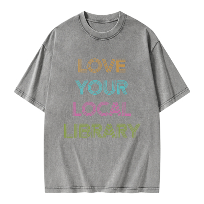 Pagewings Love Your Local Library Unisex Washed T-shirt