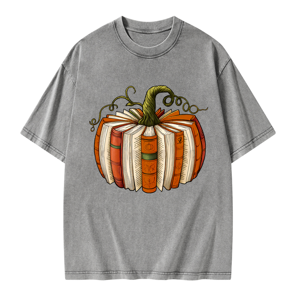 Pagewings Fall Book Pumpkin Unisex Washed T-shirt