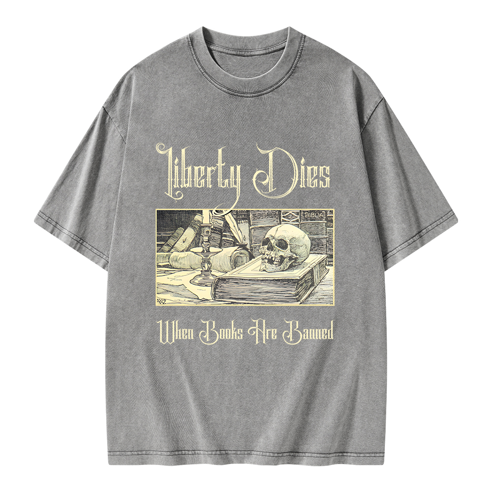 Pagewings Liberty Dies Where Books Are Banned Unisex Washed T-shirt
