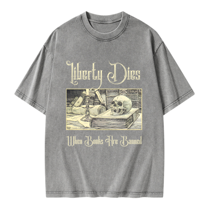 Pagewings Liberty Dies Where Books Are Banned Unisex Washed T-shirt