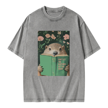 Pagewings Groundhog Reading Motivational Book Unisex Washed T-shirt