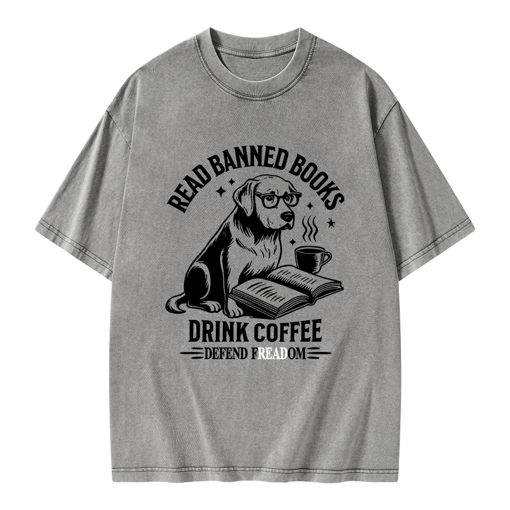 Pagewings Read Books Drink Coffee Defend Freadom Unisex Washed T-shirt