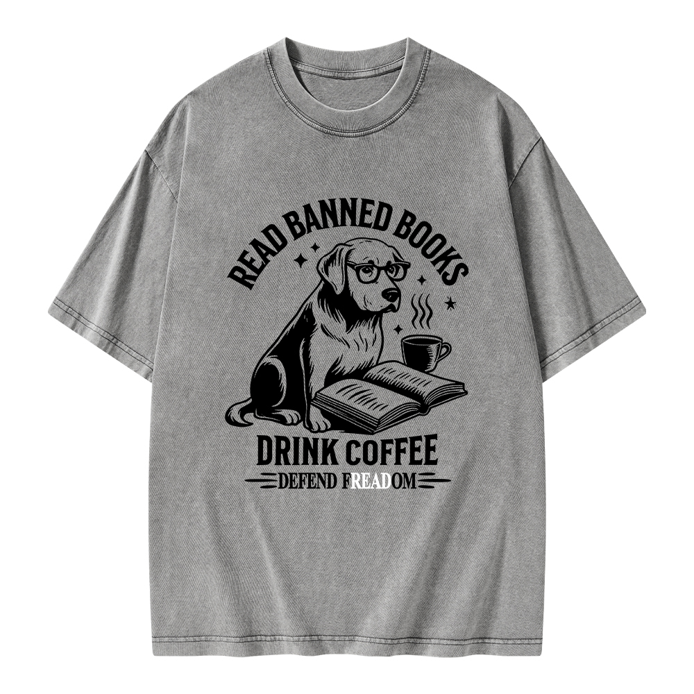 Pagewings Read Books Drink Coffee Defend Freadom Unisex Washed T-shirt