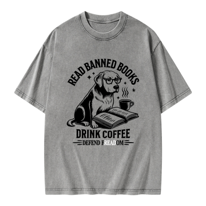 Pagewings Read Books Drink Coffee Defend Freadom Unisex Washed T-shirt