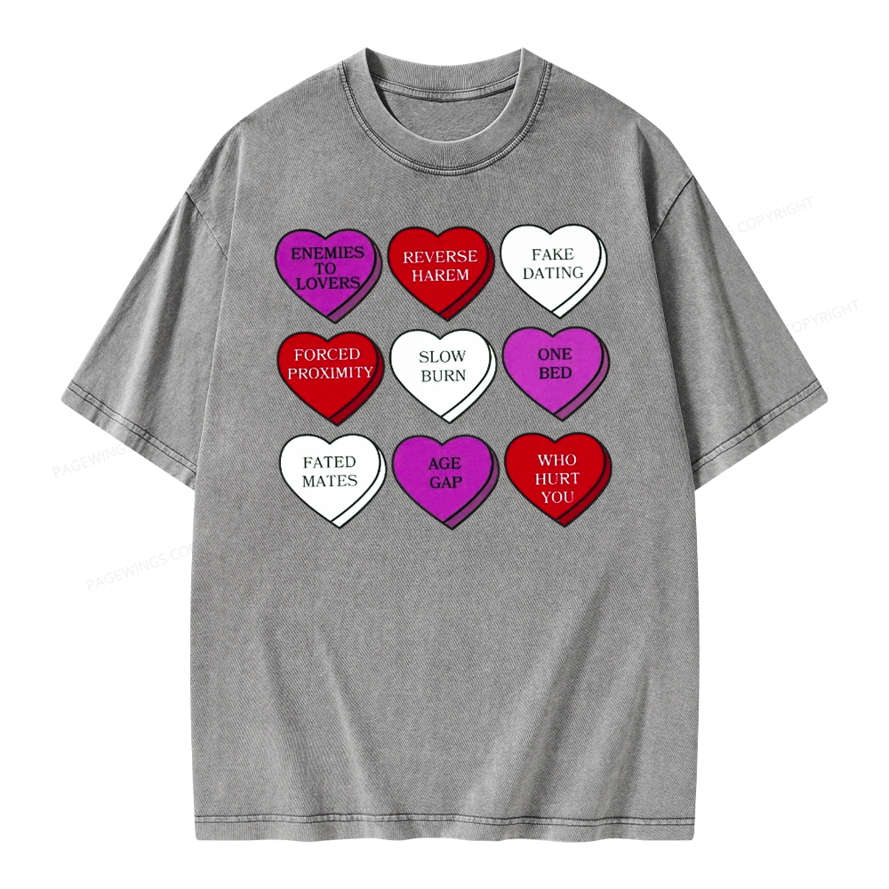 Pagewings Valentine’s Day Shirt, Book Tropes Shirt Unisex Washed T-shirt