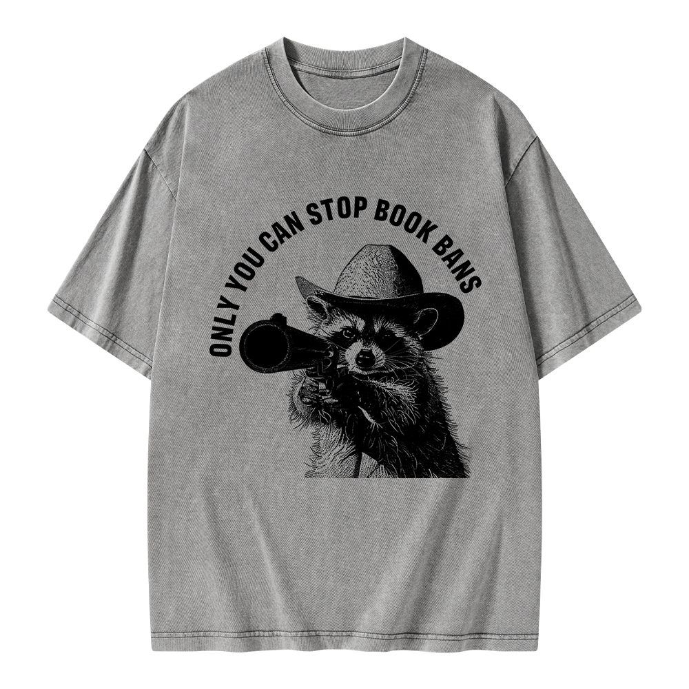 Pagewings Only You Can Stop Book Bans Unisex Washed T-shirt