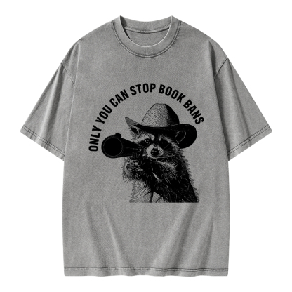 Pagewings Only You Can Stop Book Bans Unisex Washed T-shirt