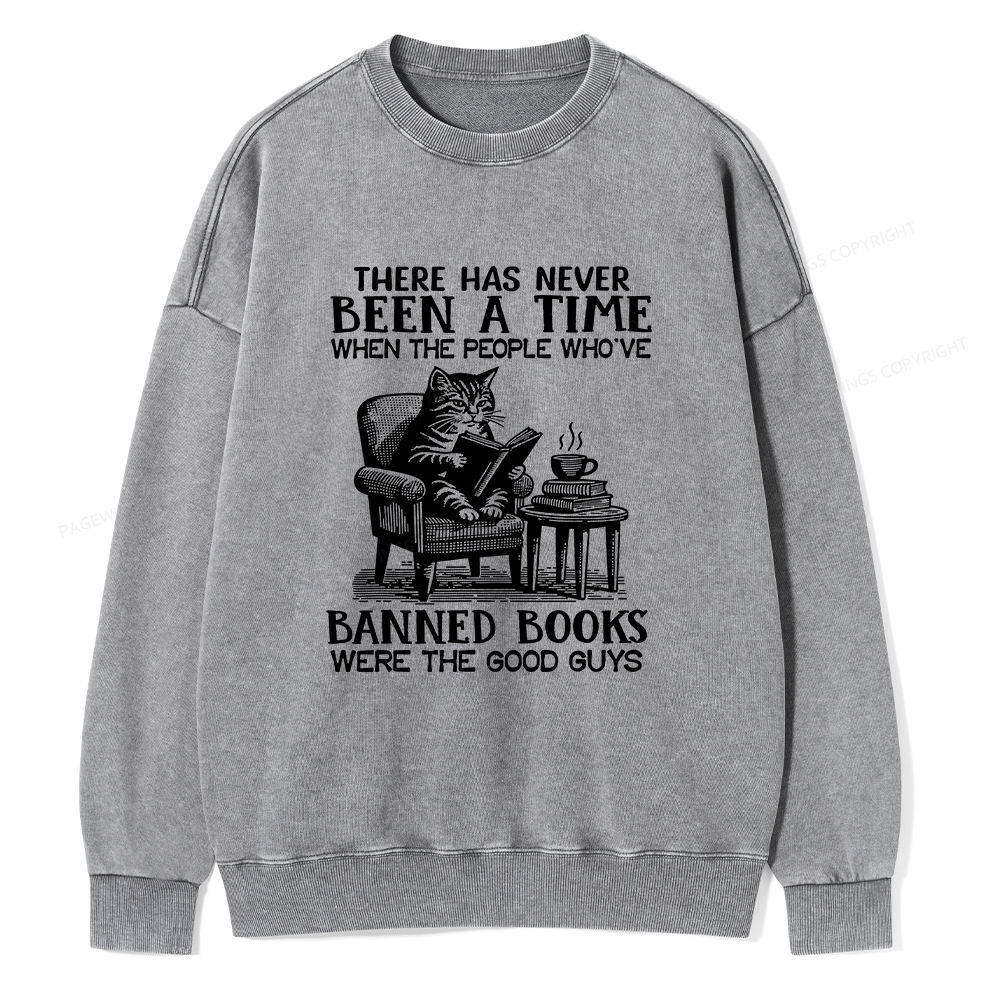 Pagewings Cats Reading Books Are Prohibited From Having Books Unisex Washed Sweatshirt