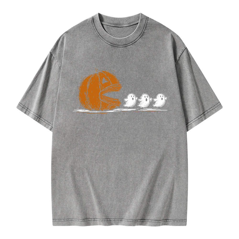 Pagewings Halloween Pumpkin Eat Ghost Unisex Washed T-shirt