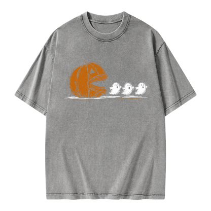 Pagewings Halloween Pumpkin Eat Ghost Unisex Washed T-shirt