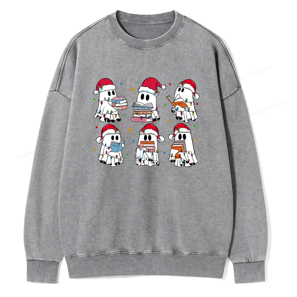 Pagewings Christmas Book Ghost Unisex Washed Sweatshirt