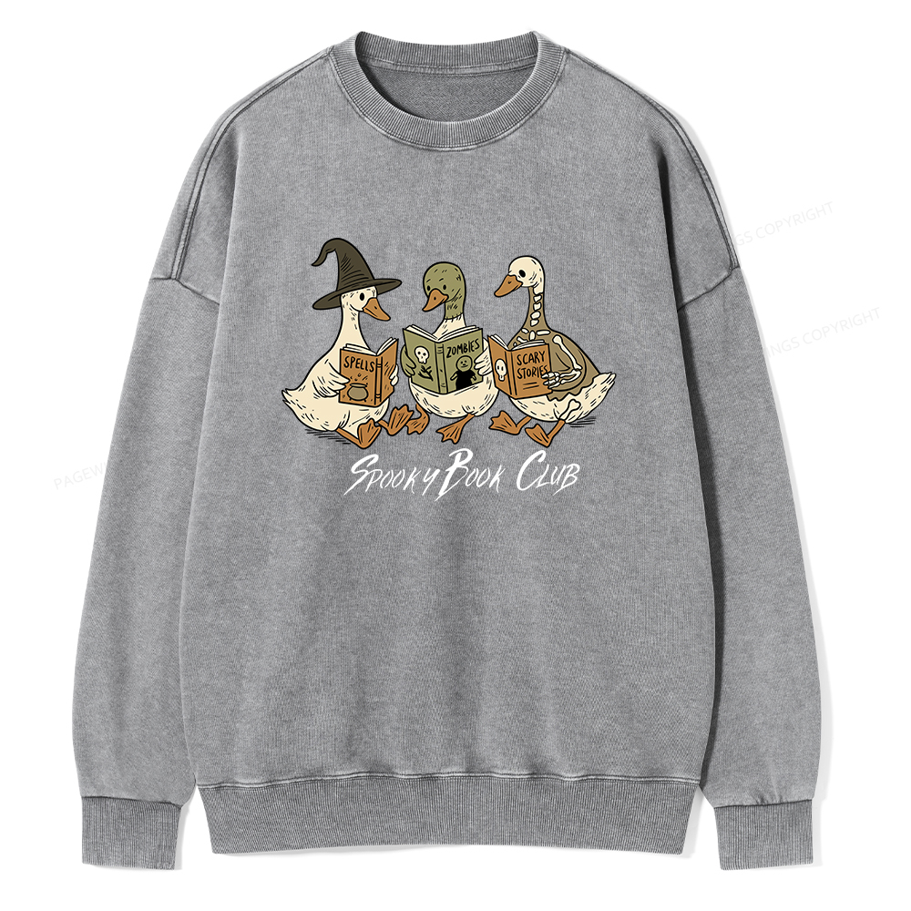 Pagewings Spooky Book Club Unisex Washed Sweatshirt
