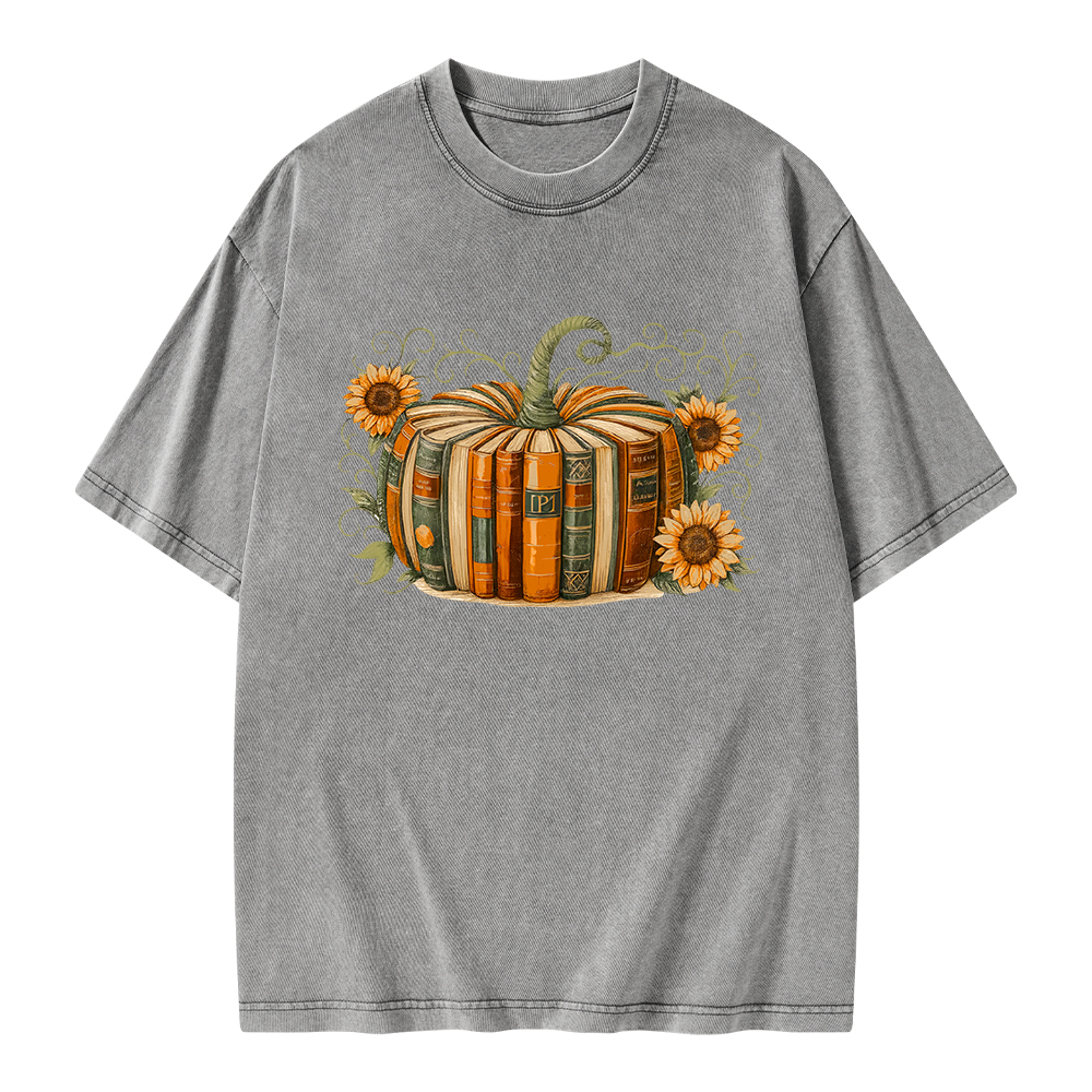 Pagewings Fall Book Pumpkin Unisex Washed T-shirt