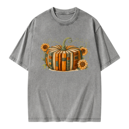 Pagewings Fall Book Pumpkin Unisex Washed T-shirt