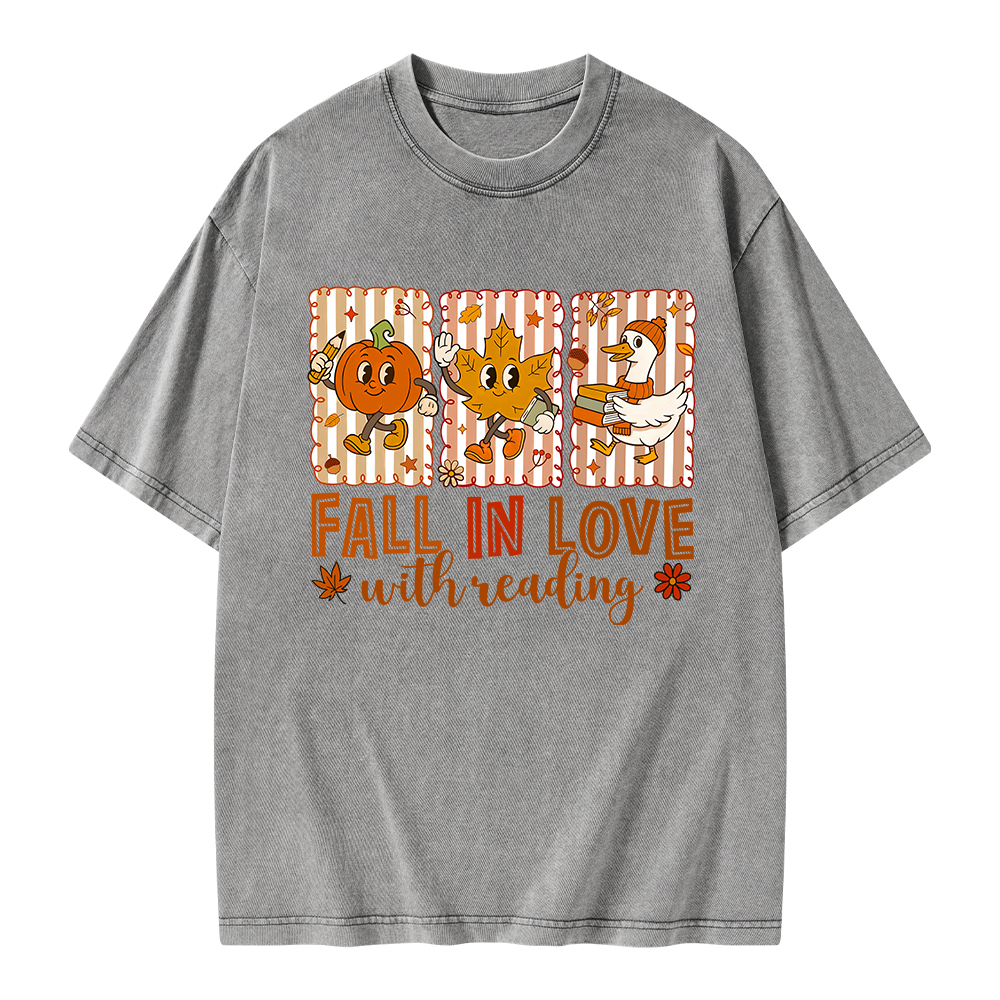 Pagewings Fall In Love With Reading Unisex Washed T-shirt