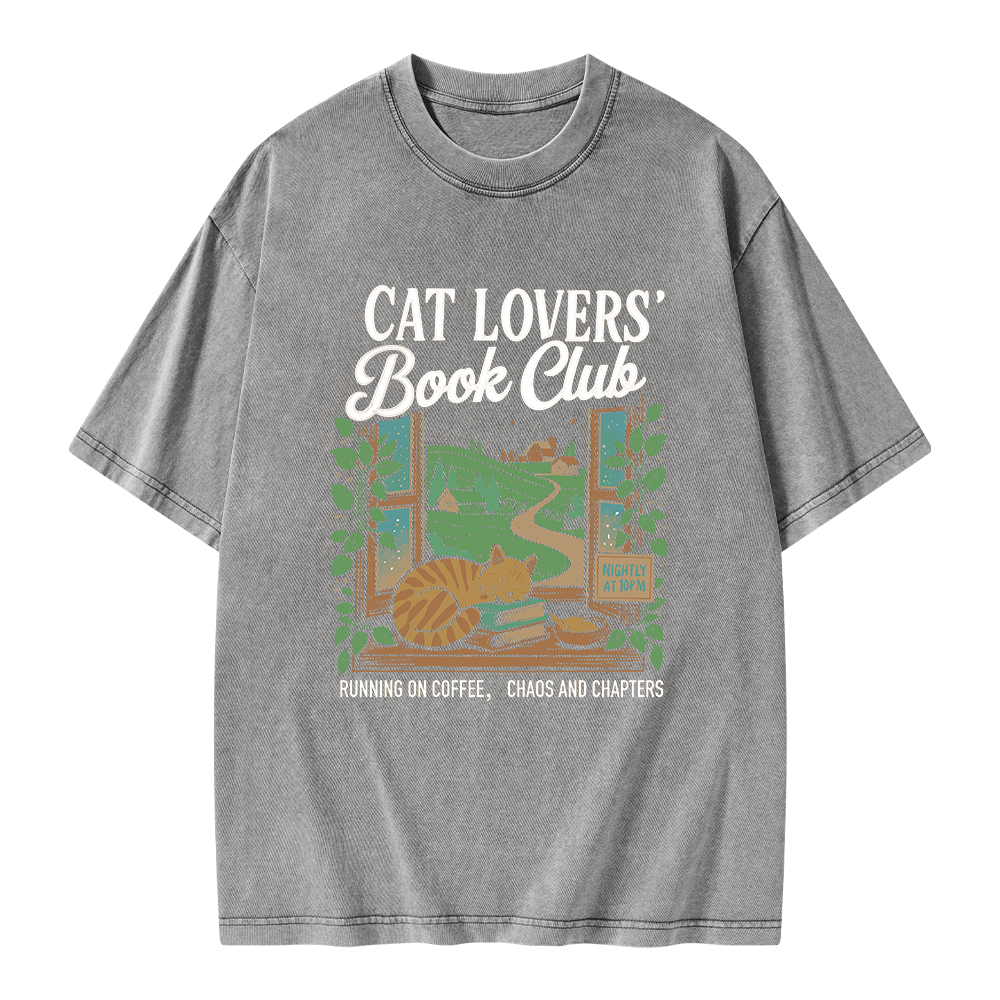 Pagewings Cat Lovers' Book Club Unisex Washed T-shirt