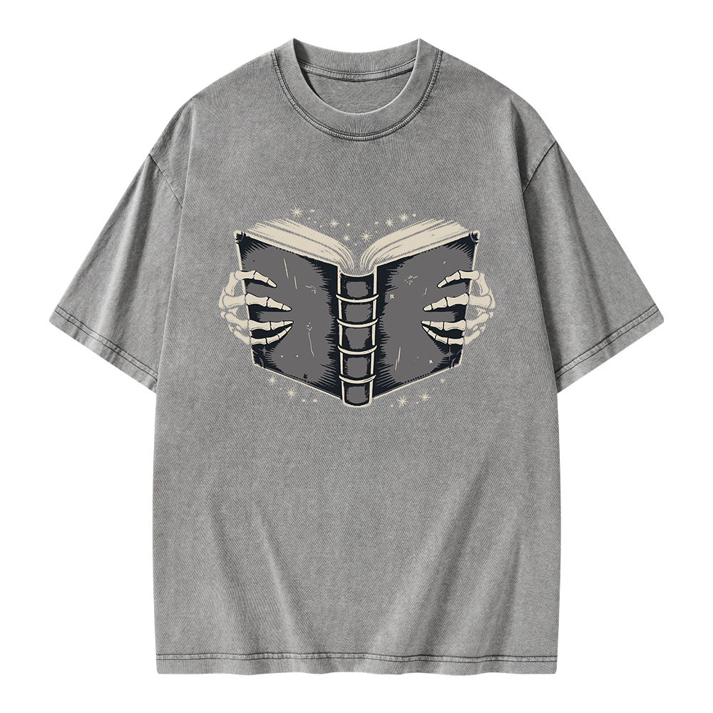Pagewings Book Skeleton Hands Unisex Washed T-shirt