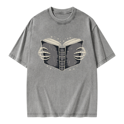 Pagewings Book Skeleton Hands Unisex Washed T-shirt