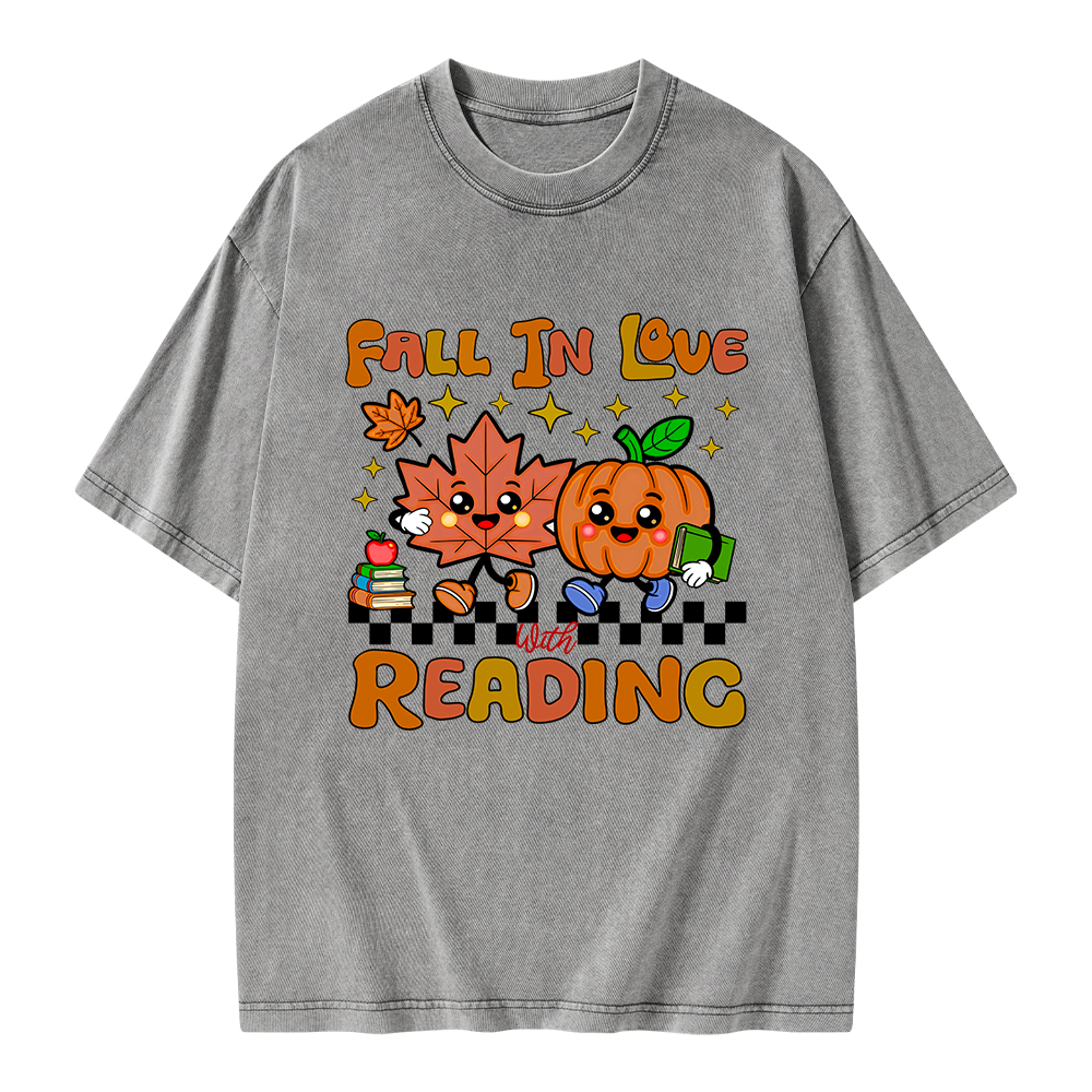 Pagewings Thanksgiving Fall In Love With Reading Unisex Washed T-shirt