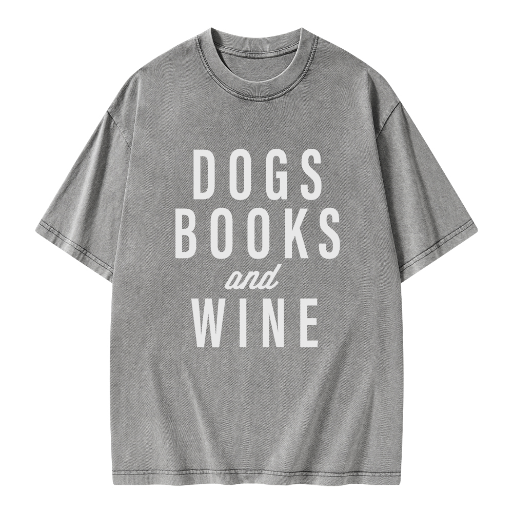 Pagewings Dogs Books And Wine Unisex Washed T-shirt
