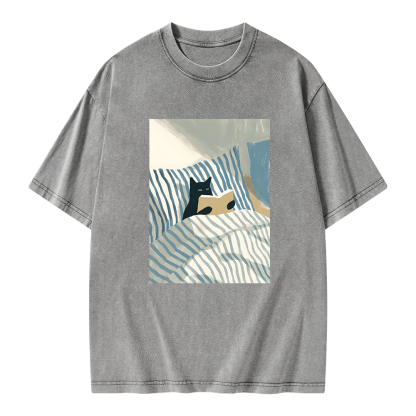 Pagewings Cat Reading Unisex Washed T-shirt