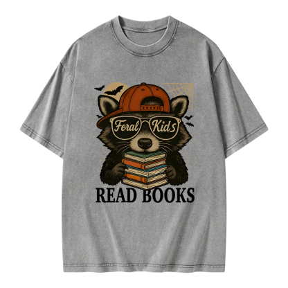 Pagewings Feral Kid Read Books Unisex Washed T-shirt