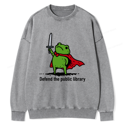 Pagewings Defend The Public Library Unisex Washed Sweatshirt