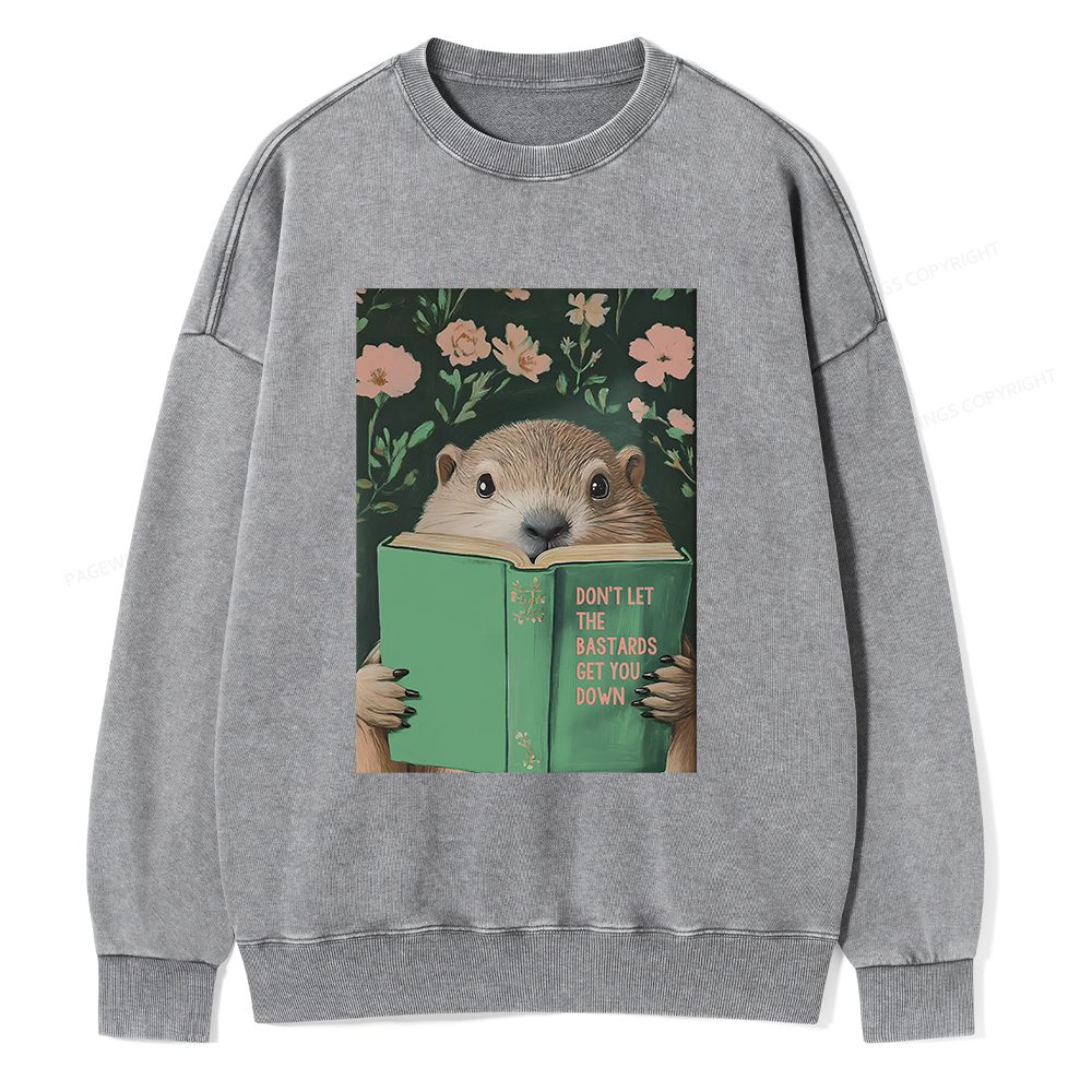 Pagewings Groundhog Reading Motivational Book Unisex Washed Sweatshirt