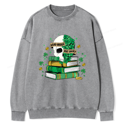 Pagewings Dead Inside But Lucky Unisex Washed Sweatshirt