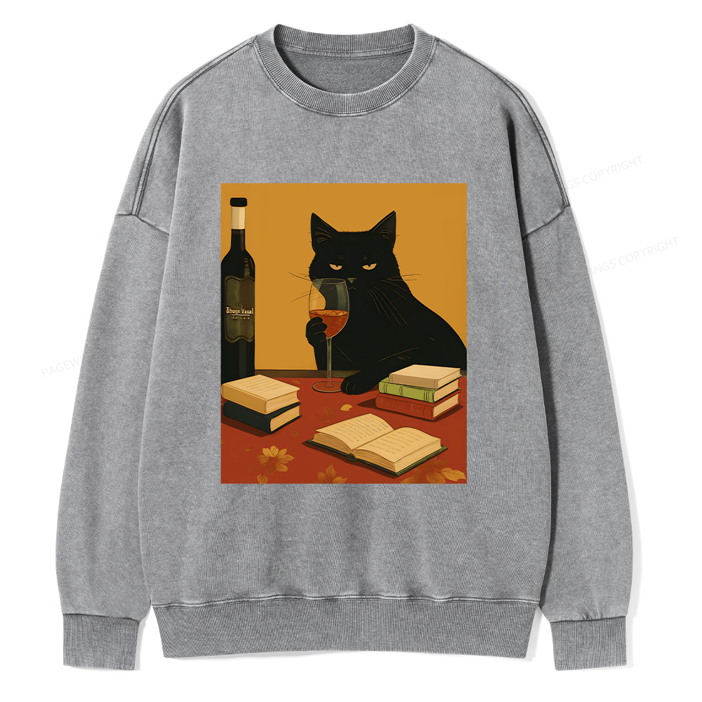 Pagewings Easily Distracted By Wine And Books Unisex Washed Sweatshirt