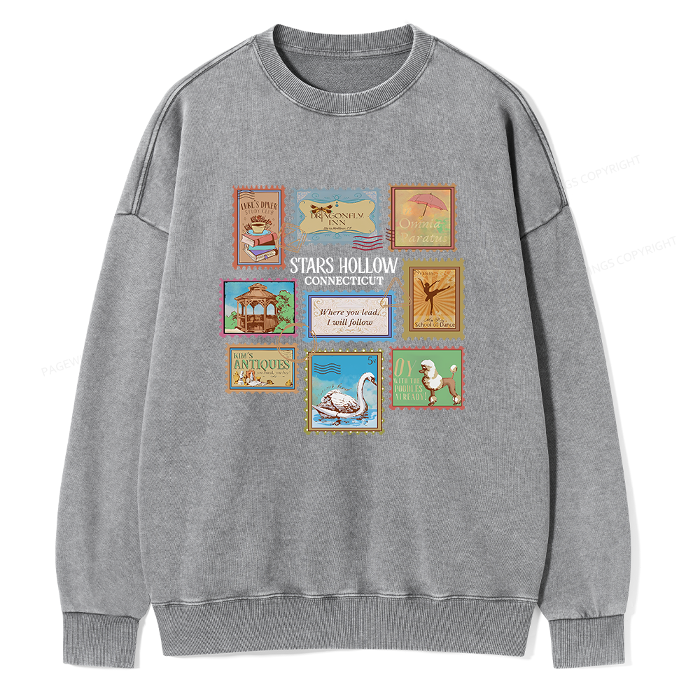 Pagewings Stars Hollow Stamps Unisex Washed Sweatshirt