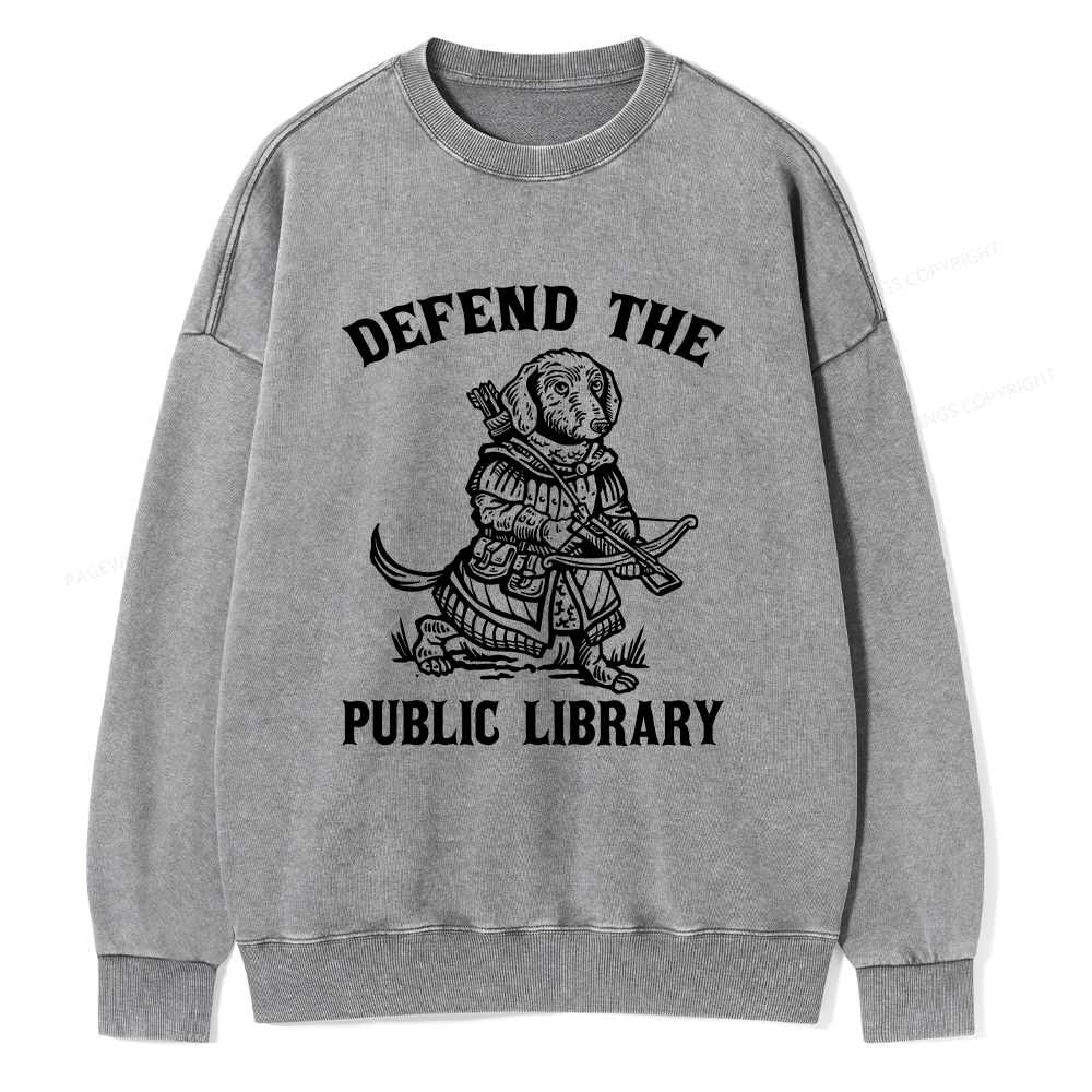 Pagewings Defend The Public Library Unisex Washed Sweatshirt