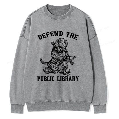Pagewings Defend The Public Library Unisex Washed Sweatshirt