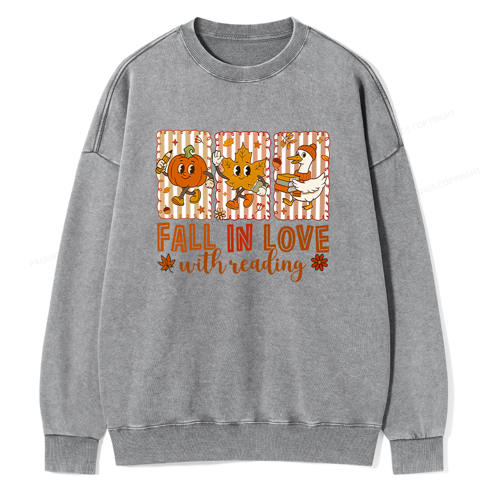 Pagewings Fall In Love With Reading Unisex Washed Sweatshirt