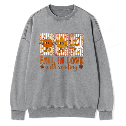 Pagewings Fall In Love With Reading Unisex Washed Sweatshirt