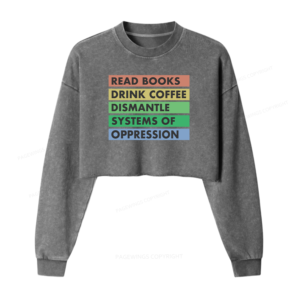 Pagewings Read Books Women Washed Crop Sweatshirt
