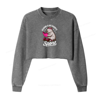 Pagewings Reading Is My Favorite Sport Women Washed Crop Sweatshirt