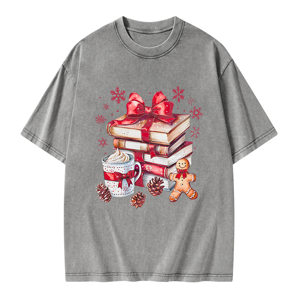 Pagewings Christmas Books Unisex Washed T-shirt
