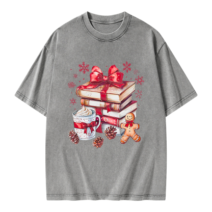 Pagewings Christmas Books Unisex Washed T-shirt